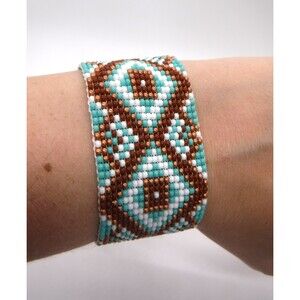 Loom Beaded Bracelet Brown w/ Vegan Leather